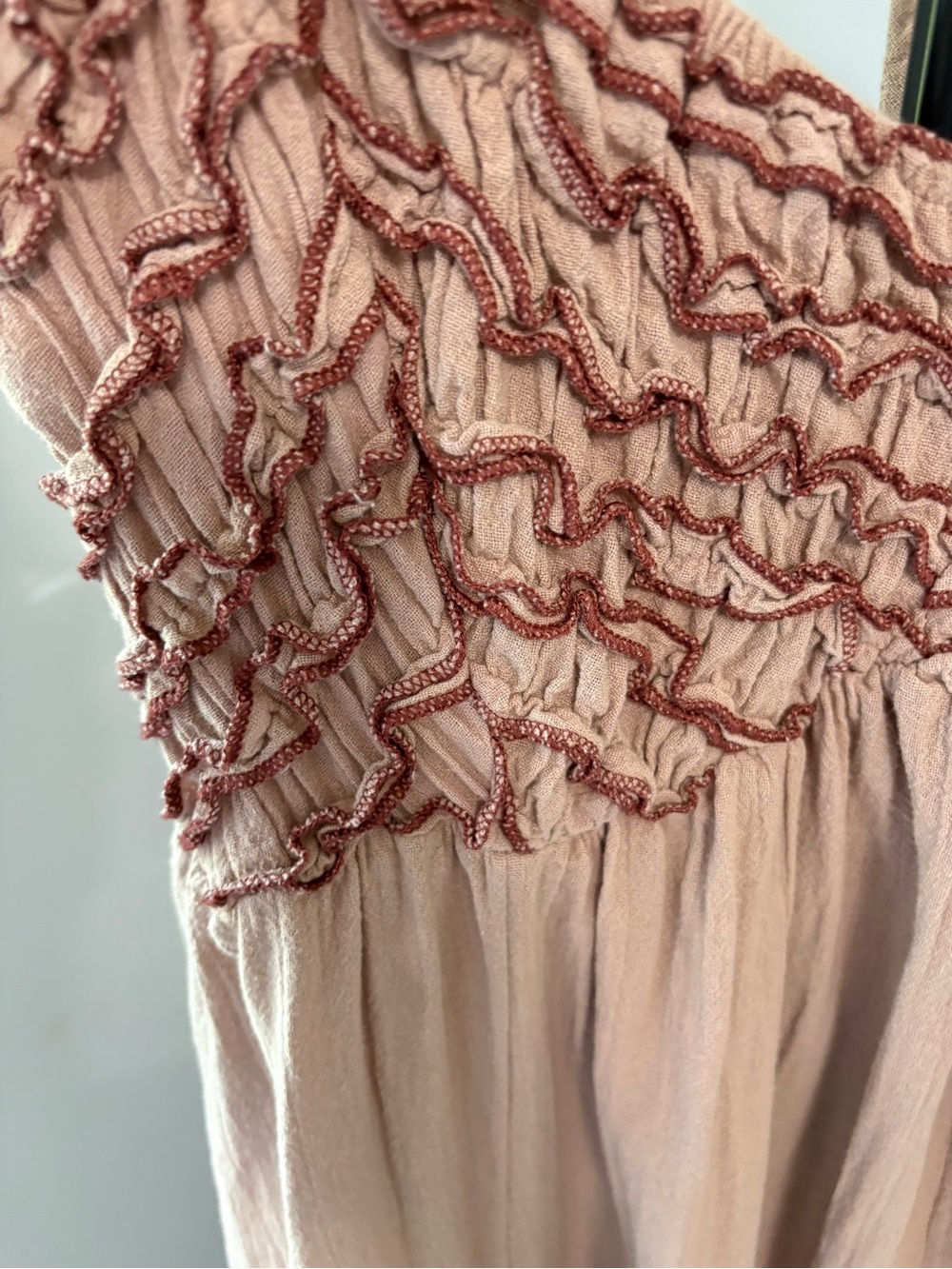 Free People Feel the Frill Midi Dress Mauve Smocked Ruffle Boho Chic Romantic - Picture 3 of 13